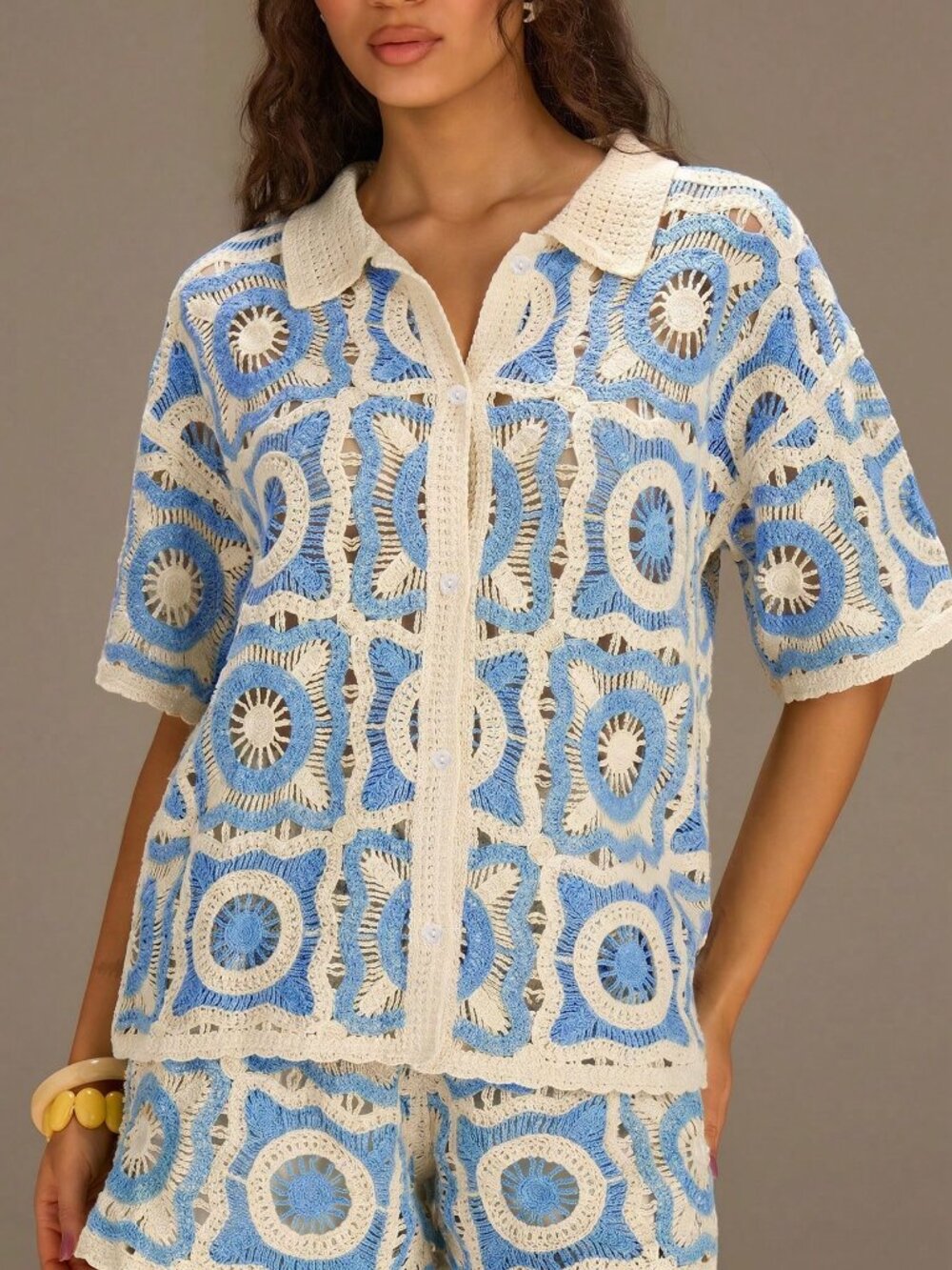 Baby Blue Casual Women's Knitted Short Sleeve Top & Shorts Set - Picture 6 of 6